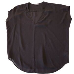 Vince Womens Black V Neck Off Shoulder Silk Blouse Size Small